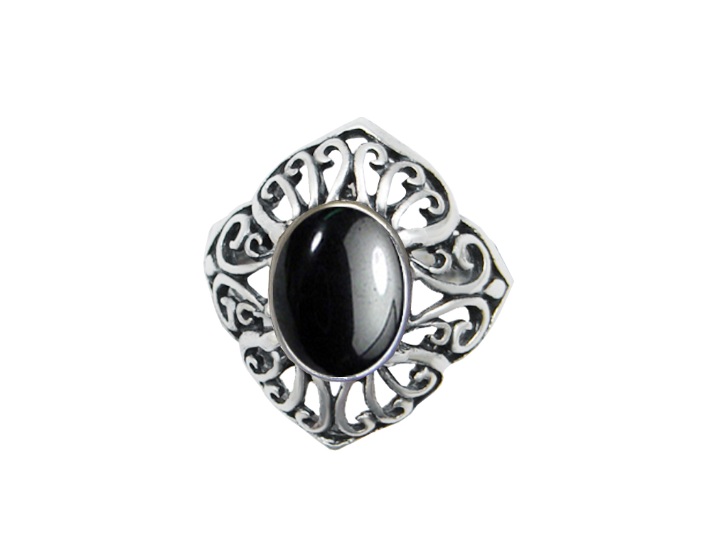 Sterling Silver Filigree Ring With Hematite Size 9